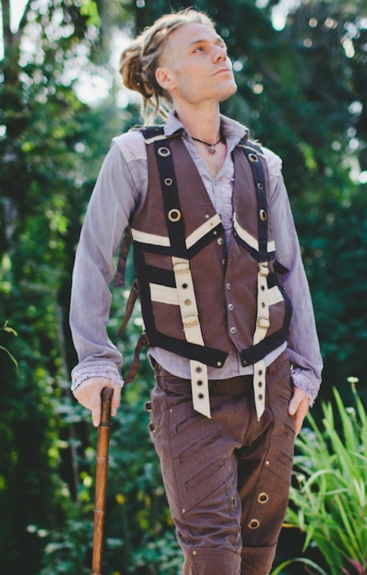 SALE CABALLERO Vest SMALL- Brown Mens Vest, Steampunk Fancy